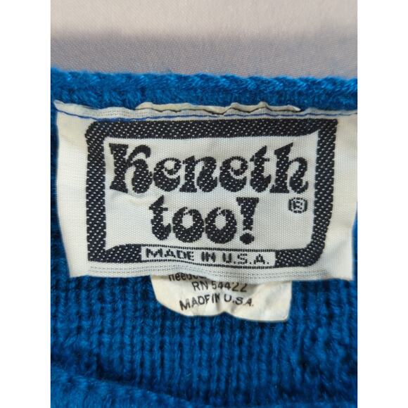 VTG Keneth Too Sweater Womens M Blue Short Sleeve Textured Knit USA 80s Retro - Picture 2 of 9